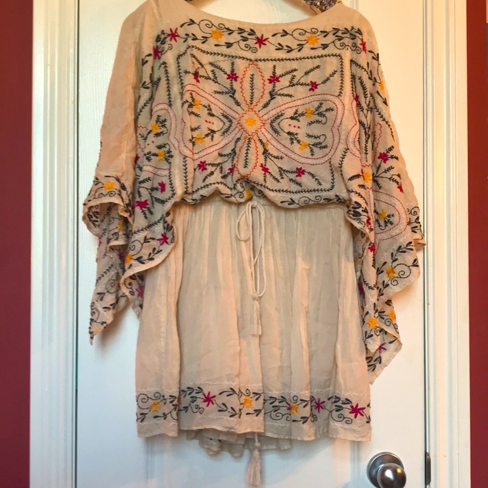 Free people gorgeous boho mini dress embroidered xs 0 2